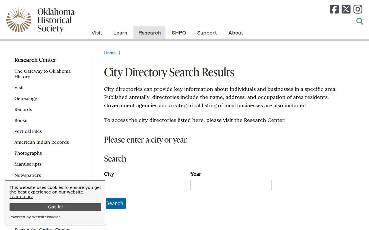 Oklahoma County city directory search at the Oklahoma Historical Society