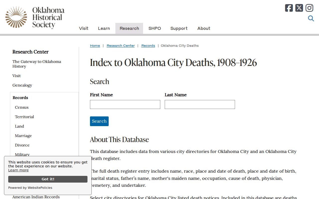 Oklahoma County city directory companion death index at OHS