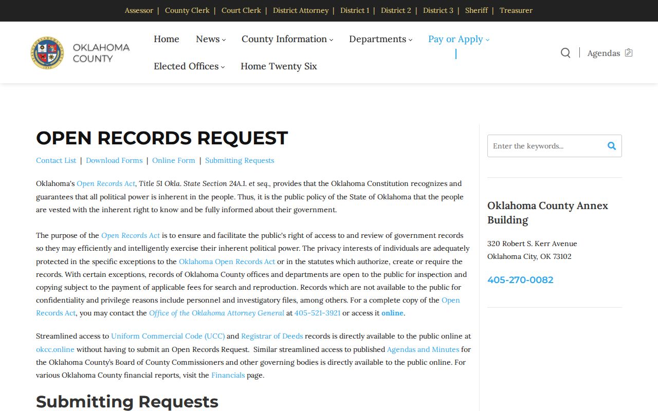 Oklahoma County residents directory county Open Records request page
