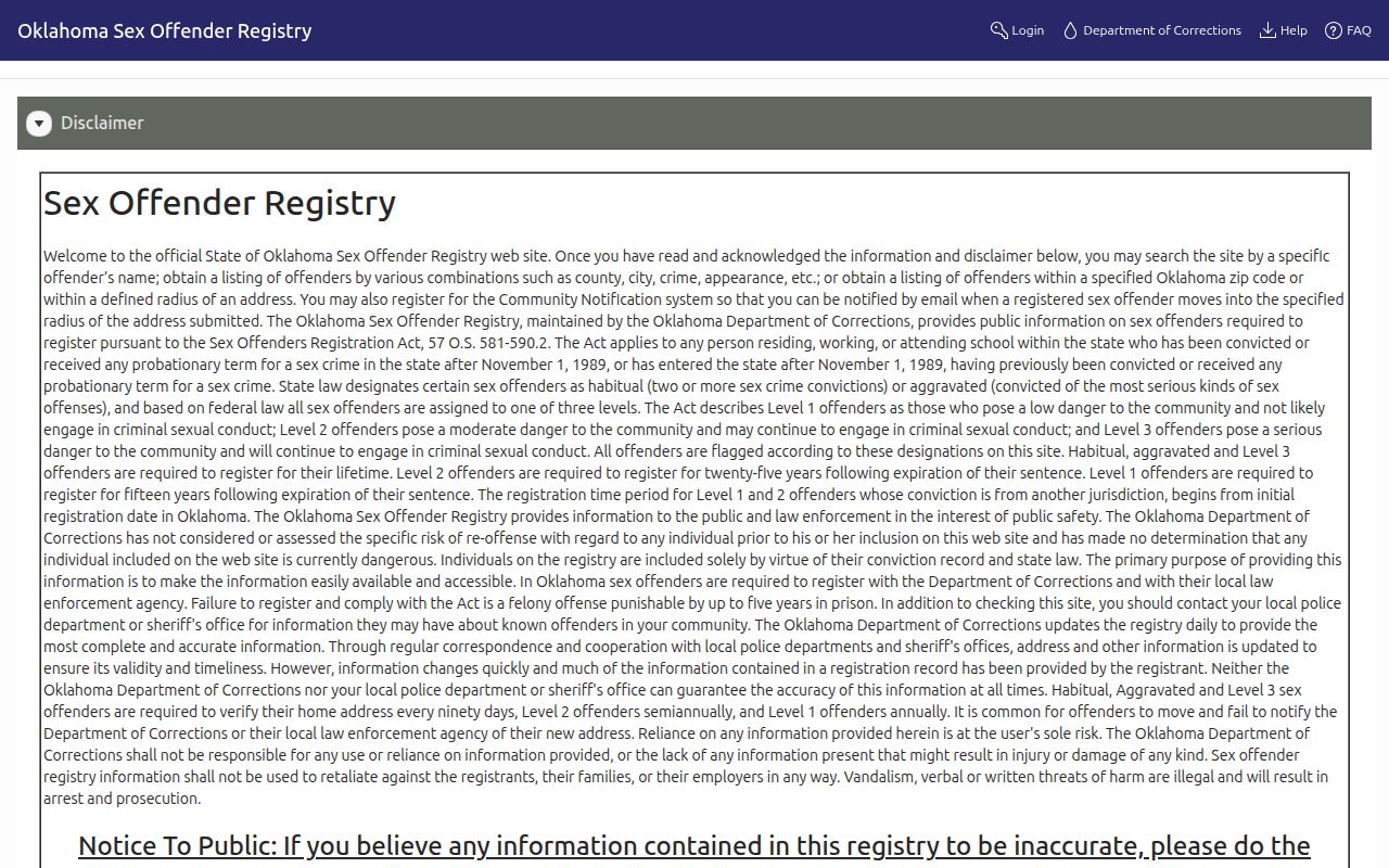 Oklahoma County residents directory state registry public-search screen