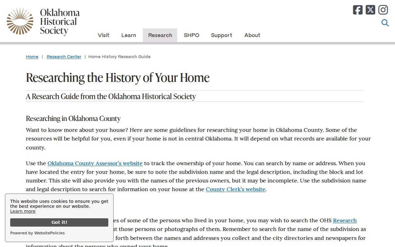 Oklahoma County previous residents Oklahoma Historical Society home-history research guide