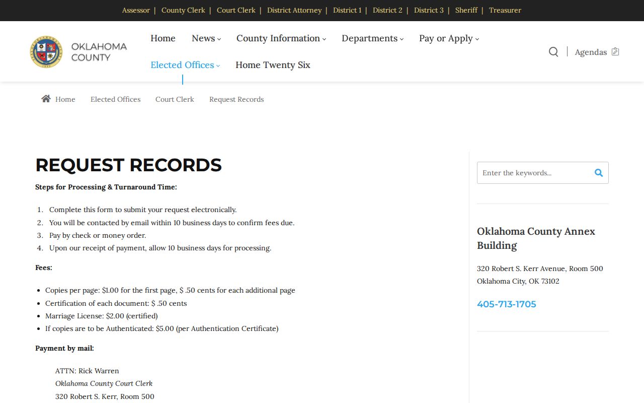 Oklahoma County resident lookup Court Clerk records request form